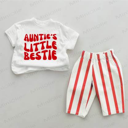 AUNTIE'S LITTLE BESTIE用スローガン入り赤ストライプ2点セット - 白と赤 - 2～3歳 - image 1