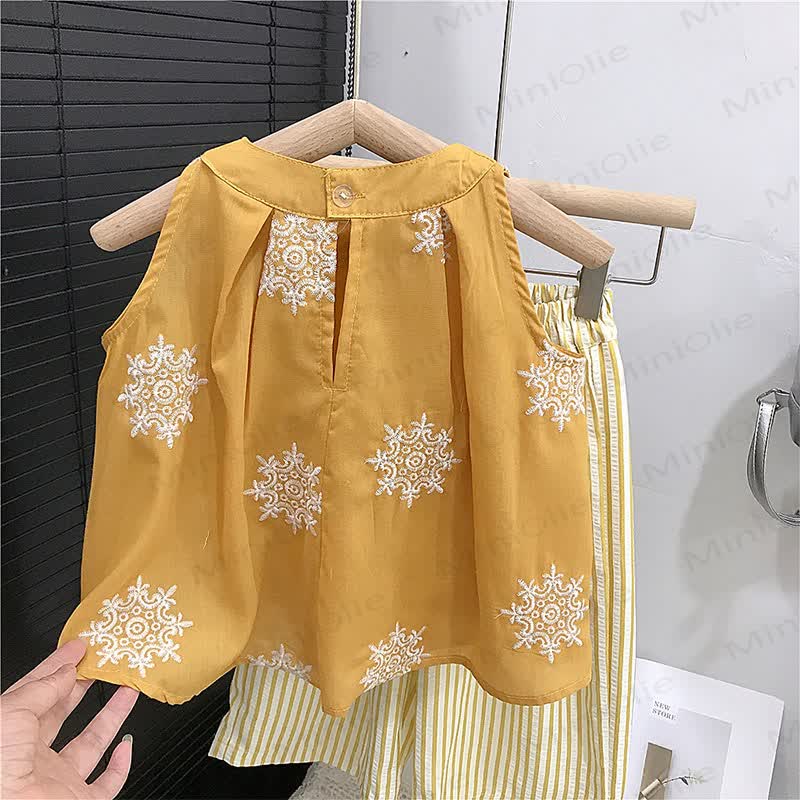 幼児用刺繍入りTシャツとストライプパンツの2ピースセット - image 6