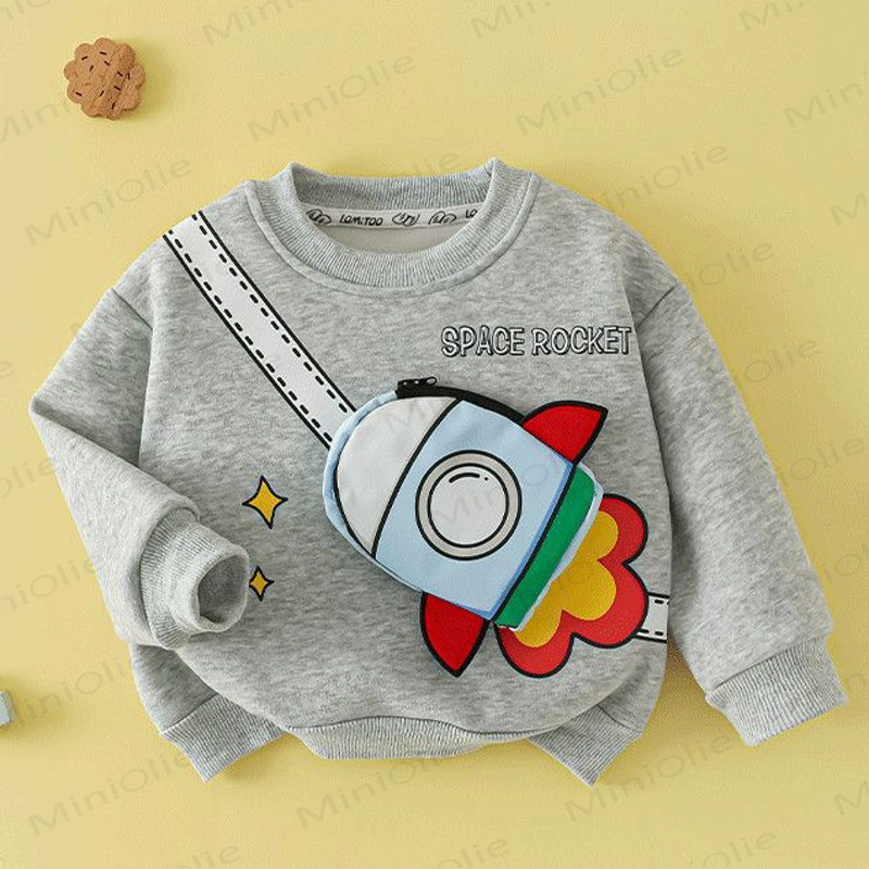 幼児用キッズスウェットシャツ（3D乗り物アップリケ付き、ファスナー付きバッグ付属） - グレー - 8-9T - image 6