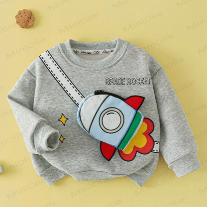 幼児用キッズスウェットシャツ（3D乗り物アップリケ付き、ファスナー付きバッグ付属） - グレー - 8-9T - image 6