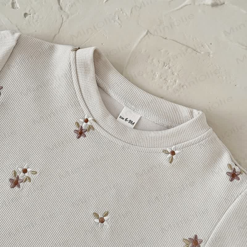 女の子用刺繍フラワーストライプニット2ピースセット - image 7