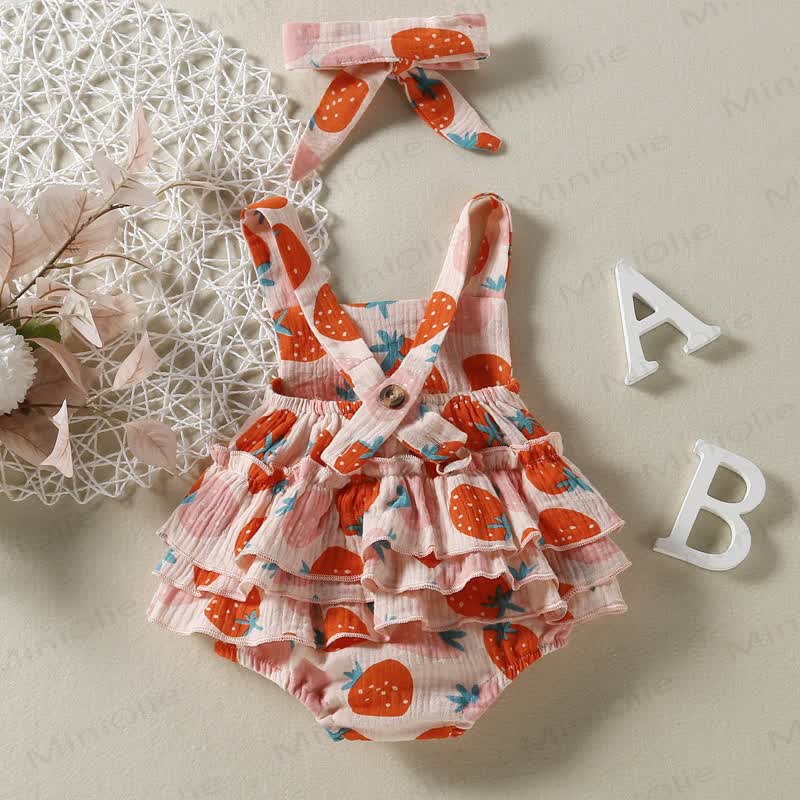 ベビー ストロベリー ストラップ ボディスーツ（ヘッドバンド付き） - image 2