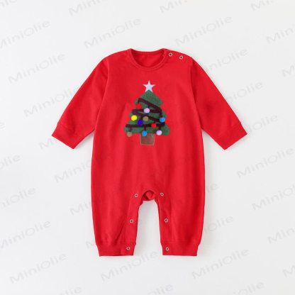 ファミリーお揃いのクリスマスツリースウェットシャツ - 赤 - ロンパース：18～24M - image 4