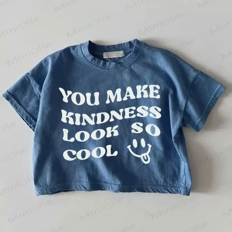 YOU MAKE KINDNESS LOOK SO COOL！ベビースマイルプリント ブルーTシャツ - 青 - 18～24ヶ月 - image 1