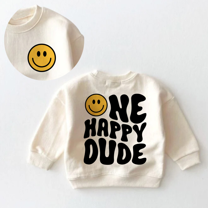 ONE HAPPY DUDE幼児用笑顔スウェットシャツ - クリーム - 3～5歳 - image 1