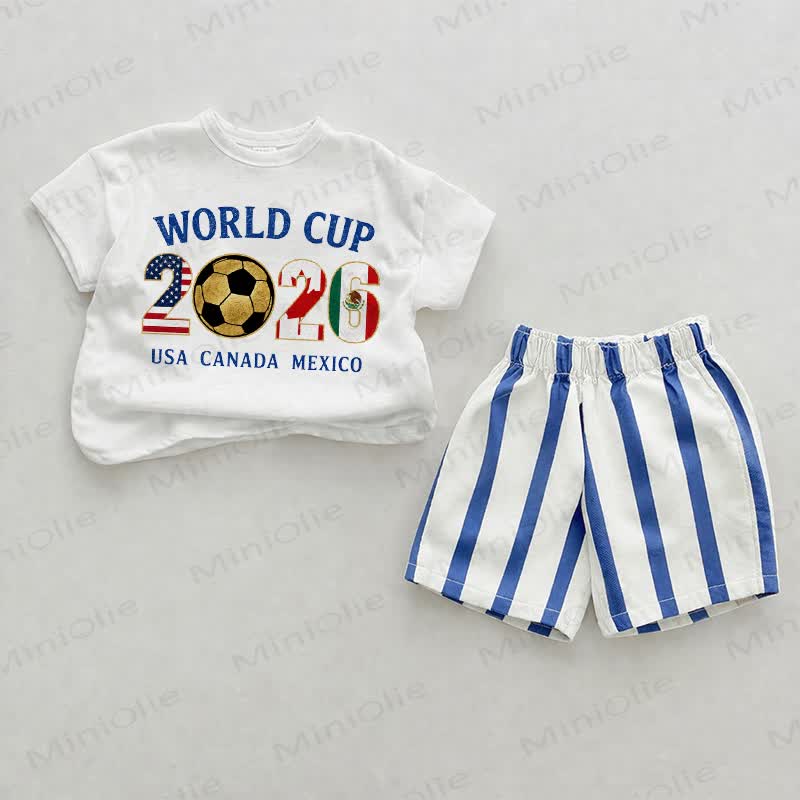WORLD CUP 2026 USA CANADA MEXICOベビーブルー 縦ストライプ ツーピースショーツセット - ホワイト＆ブルー - 2～3歳 - image 1