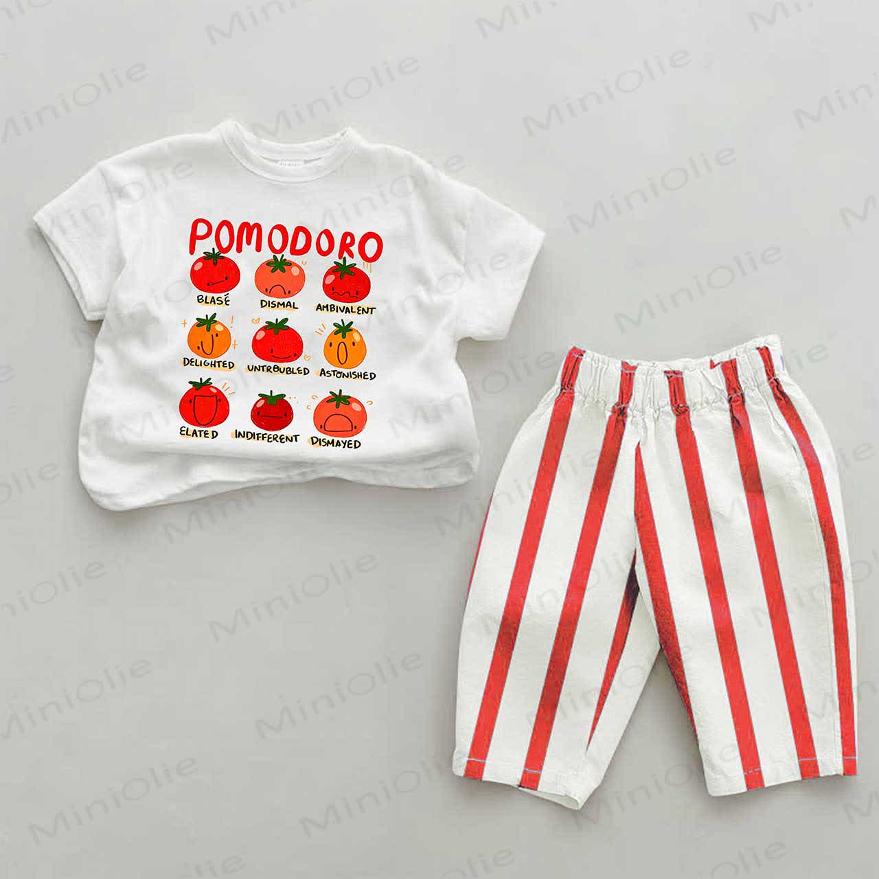 POMODOROベビートマト柄 レッドストライプ 2点セット - 白と赤 - 2～3歳 - image 1