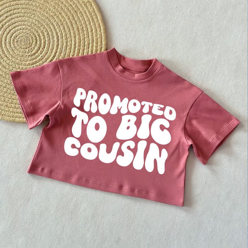 PROMOTED TO BIG COUSIN！ベビーサマーカジュアルTシャツ - レンガ色 - 2～3歳 - image 4