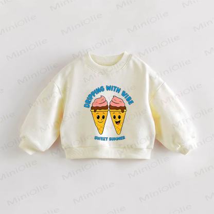SUMMERの雰囲気がSWEET、ベビー・幼児用アイスクリームプリントスローガンスウェットシャツ - クリーム - 3～5歳 - image 1