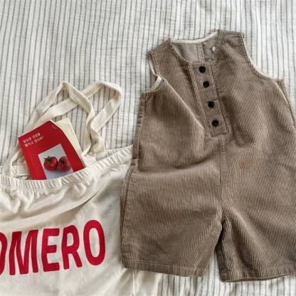 ベビー幼児用コード無地オーバーオール - コーヒー - 8歳 - image 5