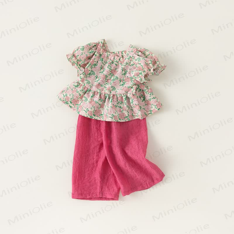 幼児用パフスリーブトップスとワイドレッグパンツセット - image 4