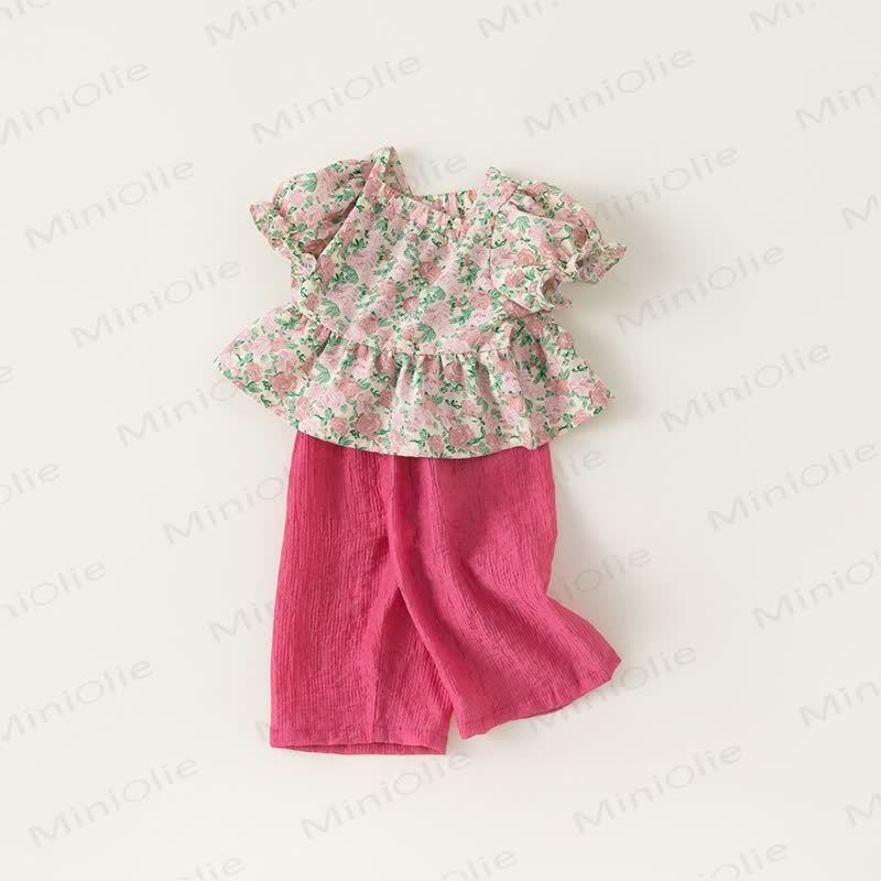 幼児用パフスリーブトップスとワイドレッグパンツセット - image 4