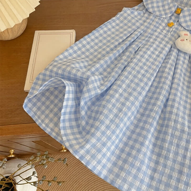 幼児用女の子用ブルーギンガムうさぎ柄ノースリーブDress - image 4