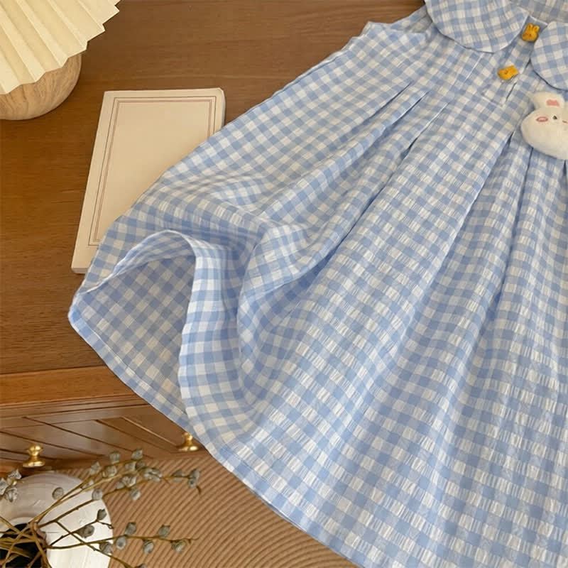 幼児用女の子用ブルーギンガムうさぎ柄ノースリーブDress - image 4