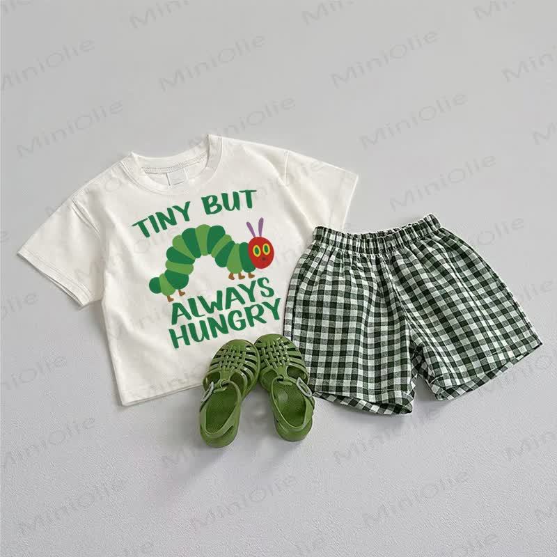 TINY BUT ALWAYS HUNGRYTシャツとショートパンツの2点セット - ホワイト＆グリーン - 3～5歳 - image 1