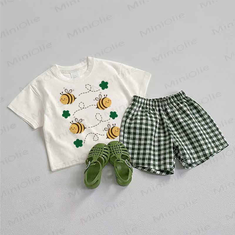 ベビービーTシャツ＆ショートパンツ2点セット - ホワイト＆グリーン - 3～5歳 - image 1