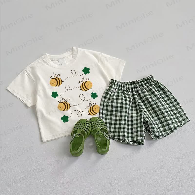 ベビービーTシャツ＆ショートパンツ2点セット - ホワイト＆グリーン - 3～5歳 - image 1