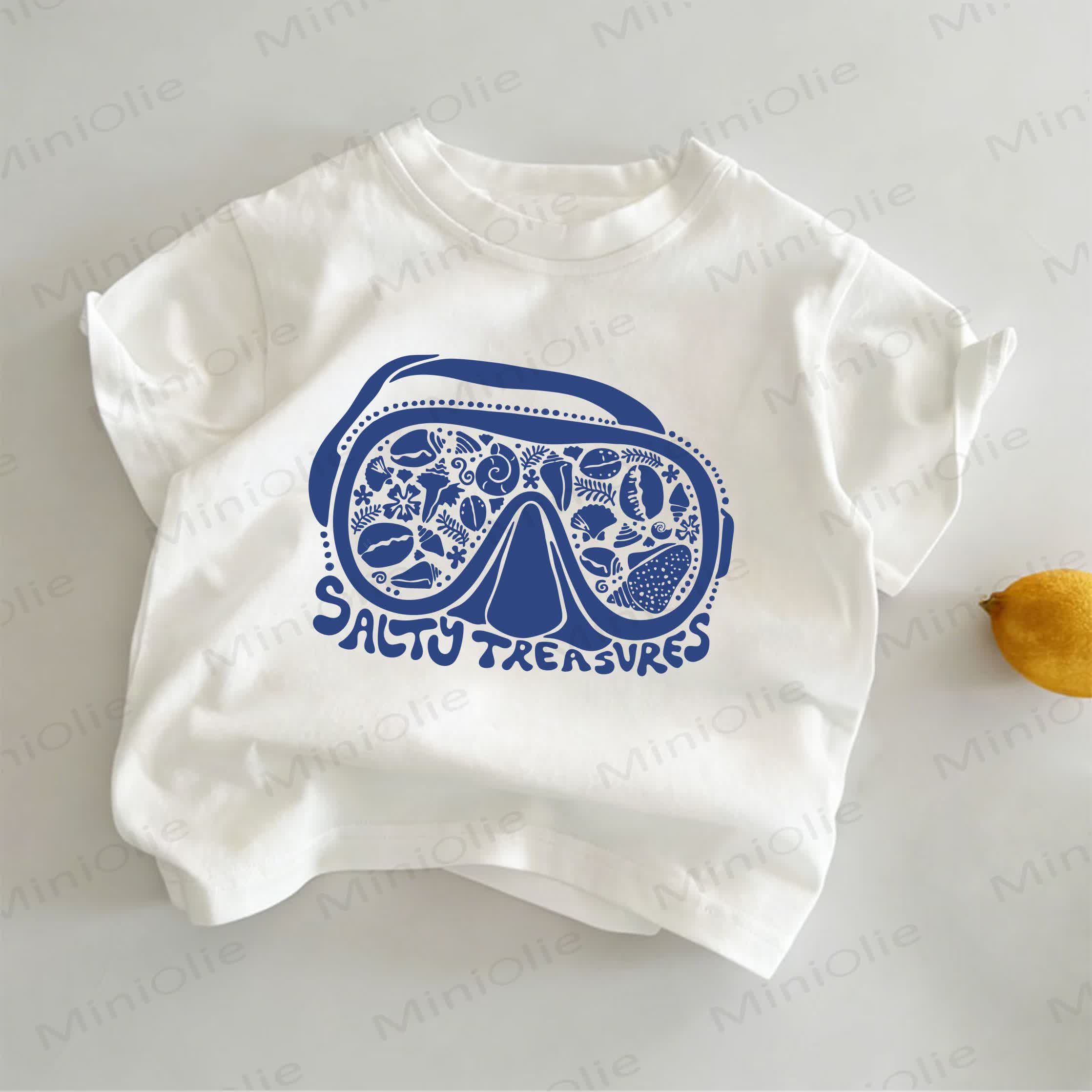 SALTY TREASURES幼児用ホワイトダイビングマスクプリントTシャツ - 白 - 6～7歳 - image 1