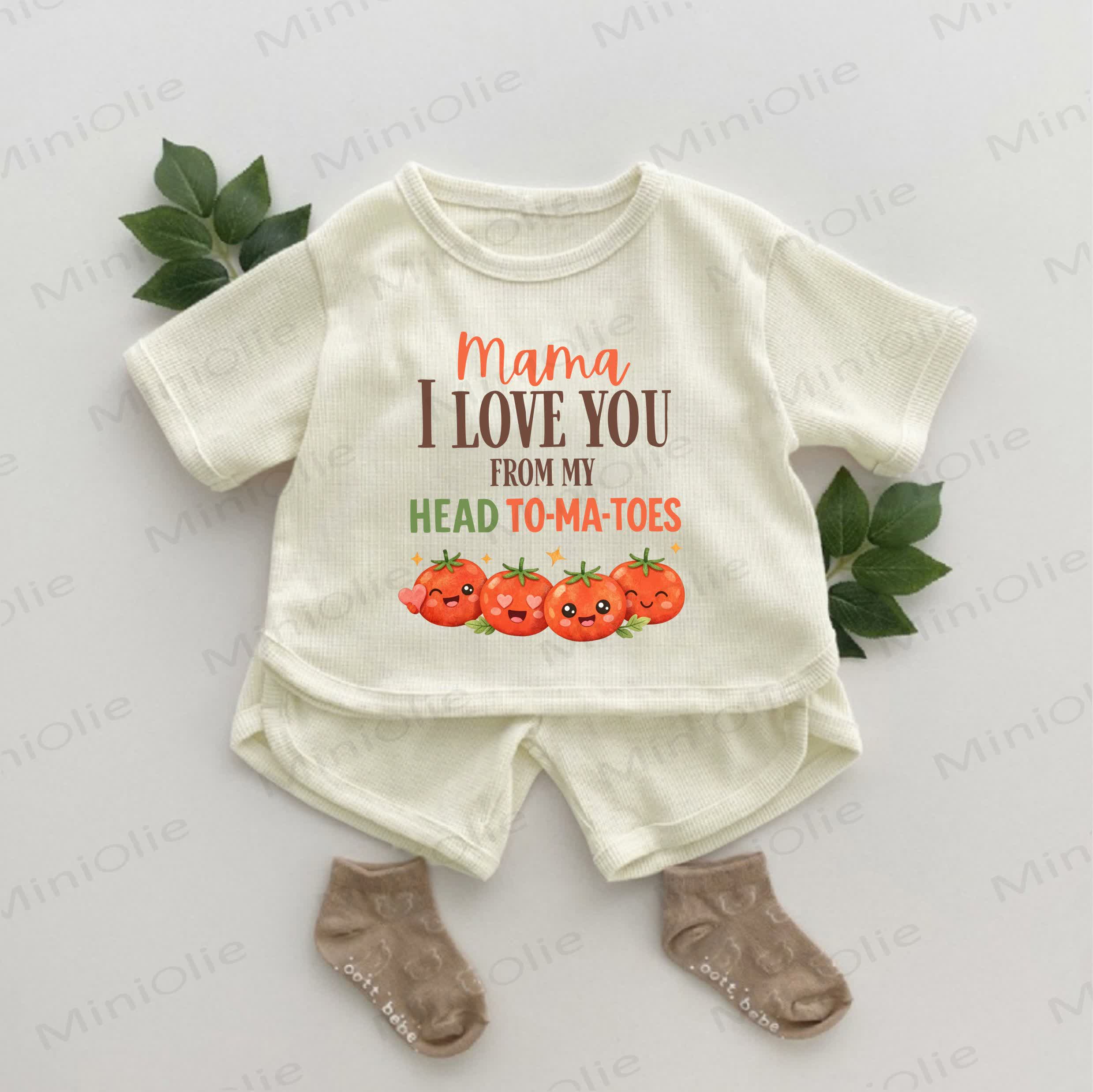 MAMA I LOVE YOU FROM MY HEAD！ベビートマト柄ワッフル2点セット - アプリコット - 2～3歳 - image 1