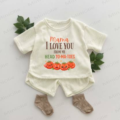 MAMA I LOVE YOU FROM MY HEAD！ベビートマト柄ワッフル2点セット - アプリコット - 2～3歳 - image 1