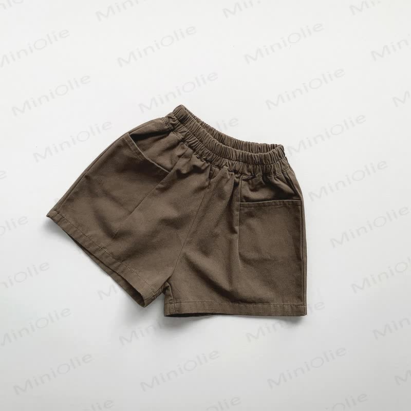 幼児用夏物コットン無地ショートパンツ - 茶色 - 6～7歳 - image 4