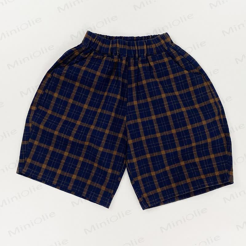 幼児用コットンチェック柄ショートパンツ - ネイビーブルー - 6～7歳 - image 3