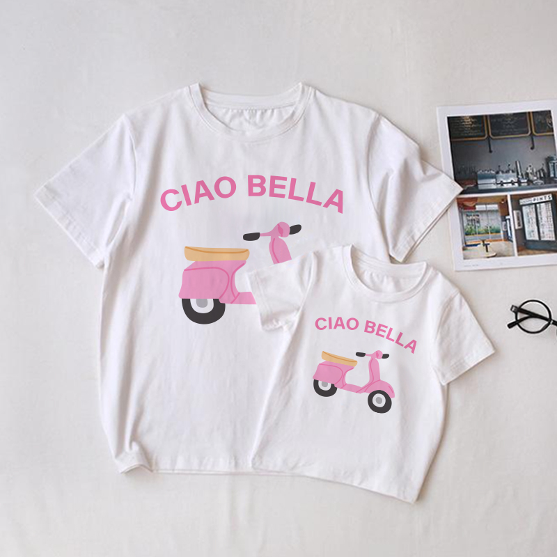 チャオファミリー バイクお揃いTシャツ - 白 - 大人用Tシャツ: XL - image 1