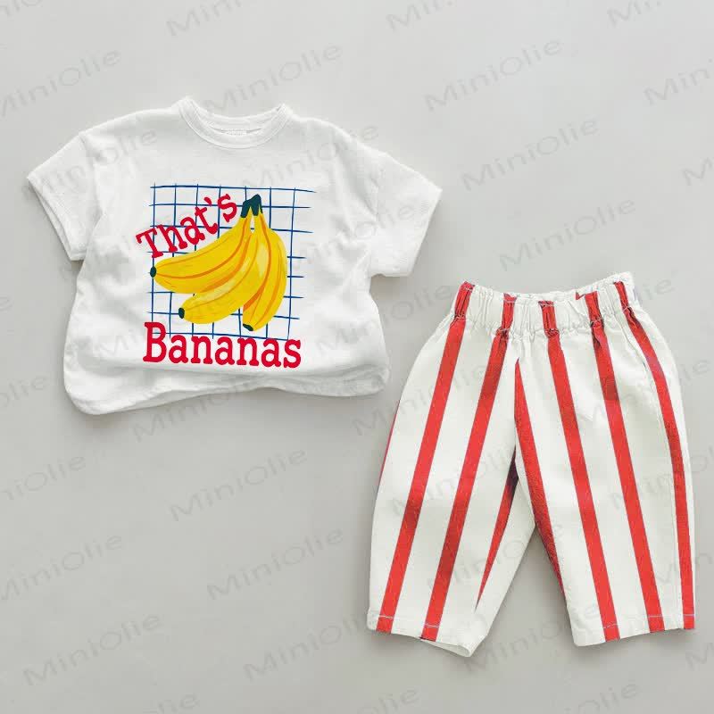 THAT'S BANANAS柄ベビー服（赤ストライプ柄）2点セット - 白と赤 - 2～3歳 - image 1