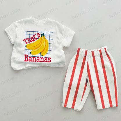 THAT'S BANANAS柄ベビー服（赤ストライプ柄）2点セット - 白と赤 - 2～3歳 - image 1