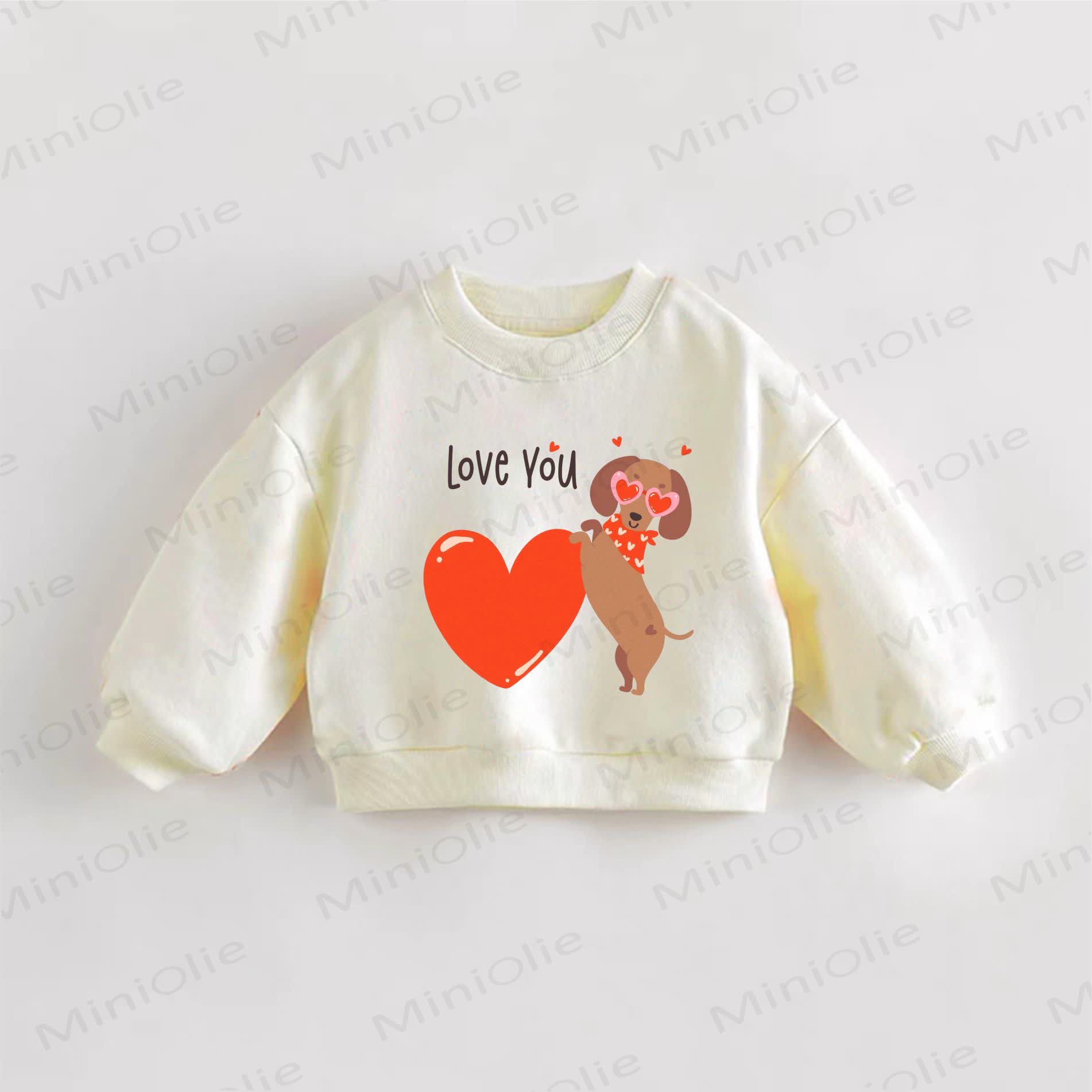 LOVE YOU ベビー幼児用ハート犬プリントスローガンスウェットシャツ - クリーム - 3～5歳 - image 1