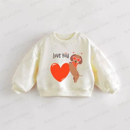 LOVE YOU ベビー幼児用ハート犬プリントスローガンスウェットシャツ - クリーム - 3～5歳 - image 1