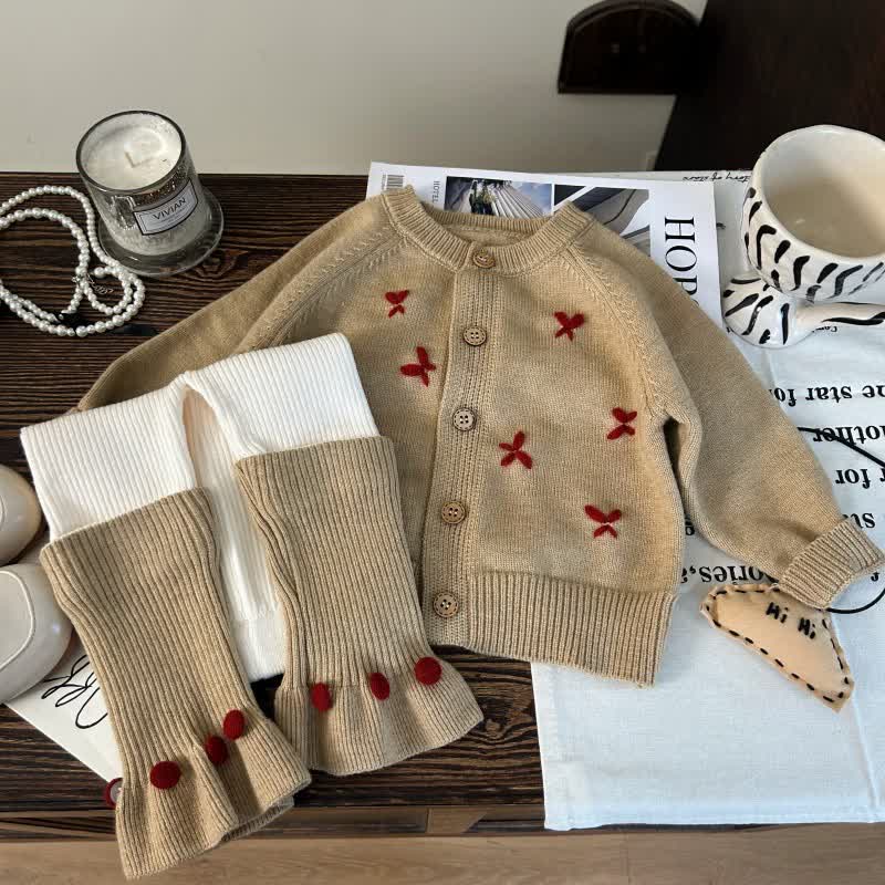 幼児用女の子用リボンニットコーヒーセーター/レギンス - image 2