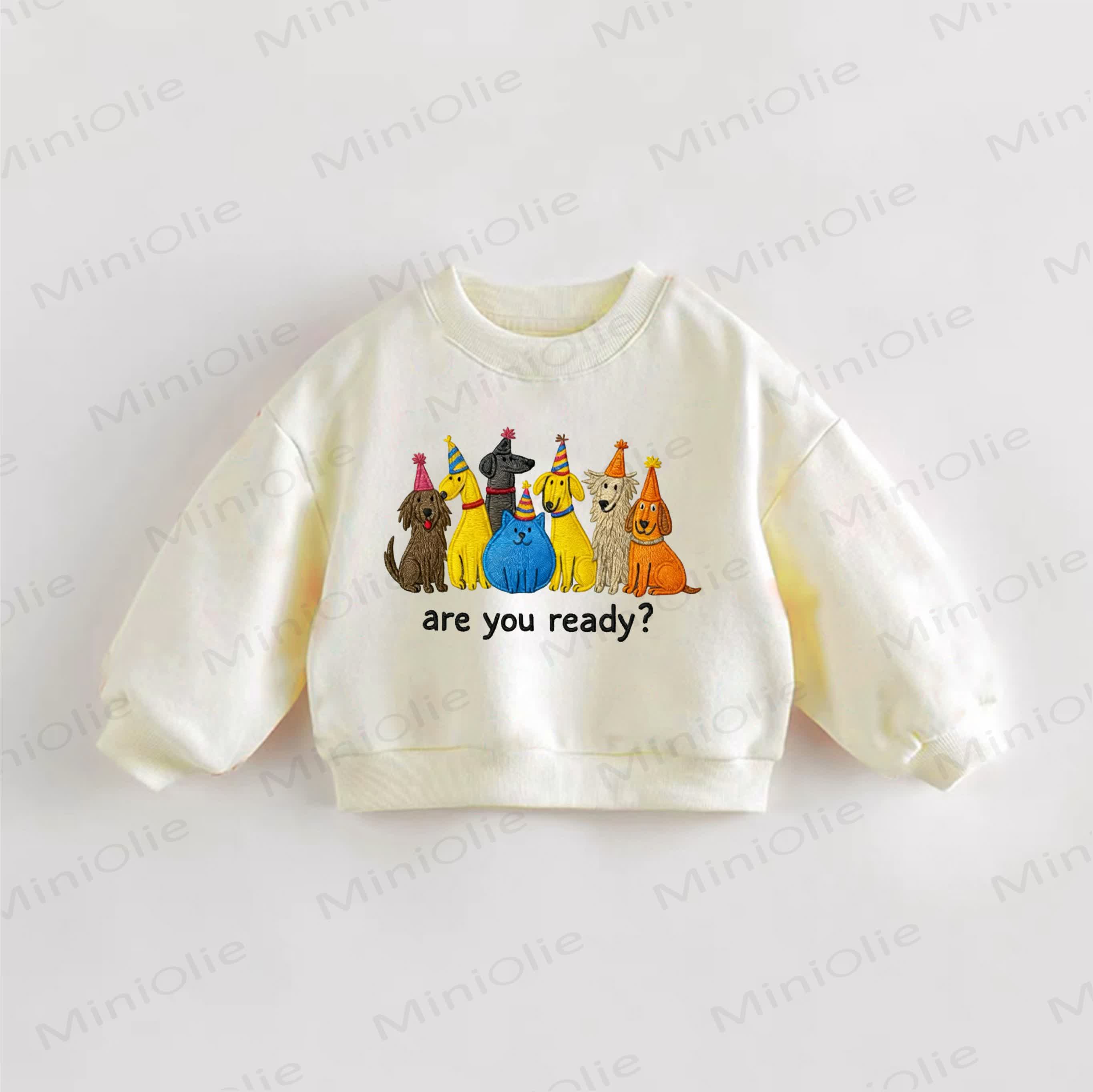 ARE YOU READY?赤ちゃん・幼児向け犬柄スローガン入りスウェットシャツ - クリーム - 3～5歳 - image 1