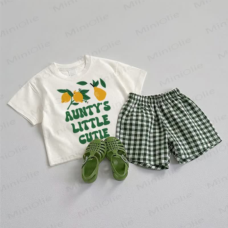AUNTY'S LITTLE CUTIETシャツ＆ショートパンツ 2点セット - ホワイト＆グリーン - 3～5歳 - image 1