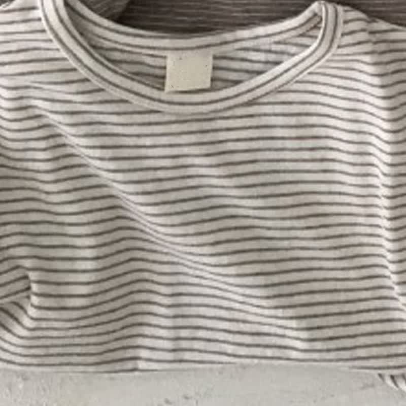 ベビーストライプ/無地クルーネックTシャツ - ブラックストライプ - 2～3歳 - image 4
