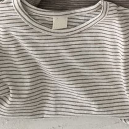 ベビーストライプ/無地クルーネックTシャツ - ブラックストライプ - 2～3歳 - image 4