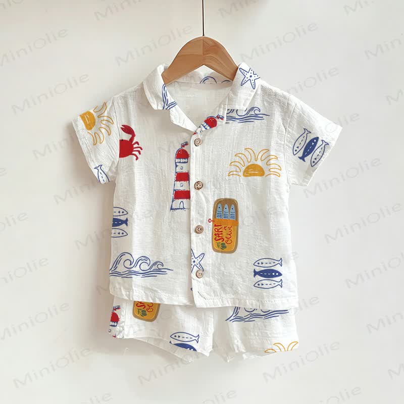 ベビー・幼児用 ホワイトオーシャン柄シャツ＆ショーツ 2点セット - 白 - 3～5歳 - image 1