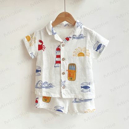 ベビー・幼児用 ホワイトオーシャン柄シャツ＆ショーツ 2点セット - 白 - 3～5歳 - image 1