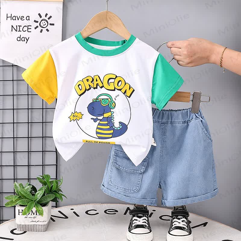 幼児男の子用ショベルカー柄Tシャツ＆ショートパンツ 2点セット - 緑 - 4～5歳 - image 3