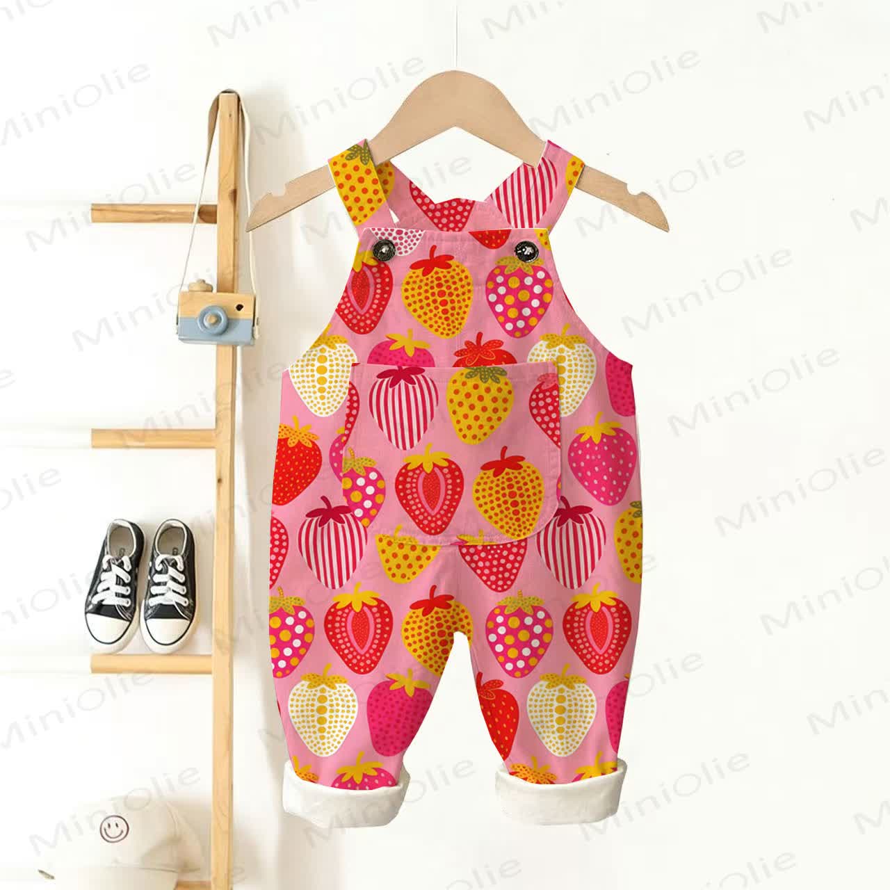 ベビー・幼児用 ピンクのイチゴ柄オーバーオール - ピンク - 3～5歳 - image 1