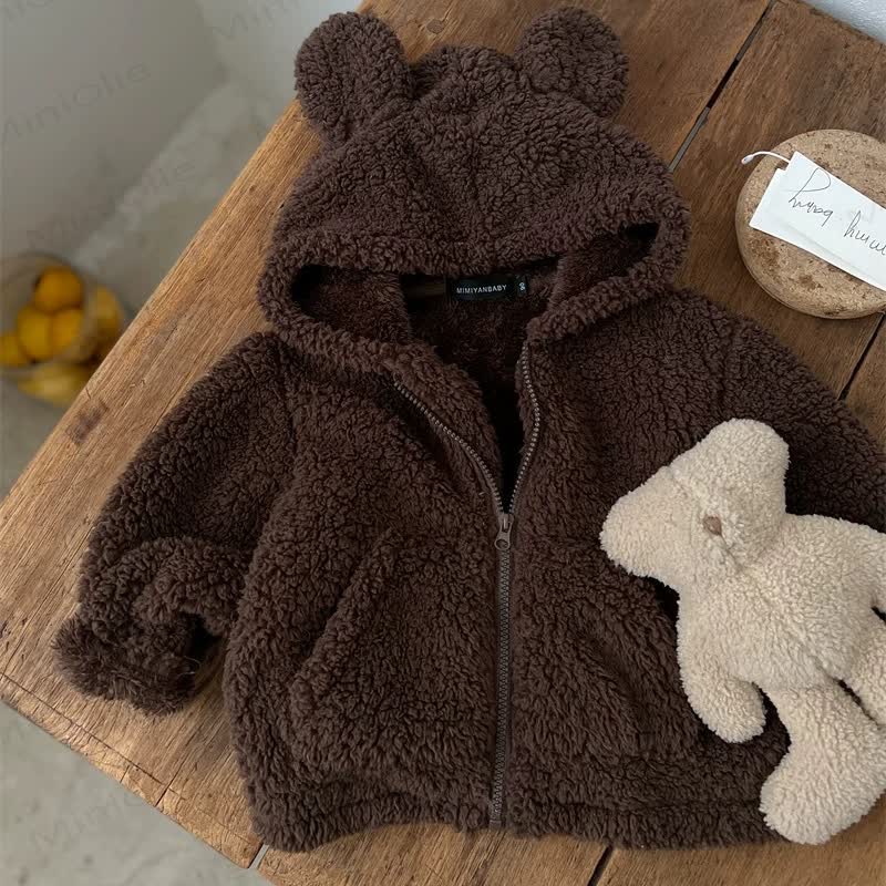 ベビー幼児用フード付き無地アウターウェア - 茶色 - 5～7歳 - image 5