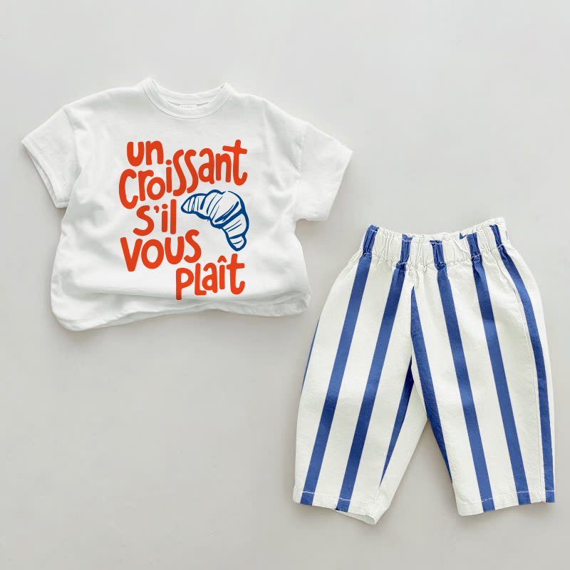 UN CROISISSANT S'IL VOUS PLAITベビーブルー 縦ストライプ 2枚セット - ホワイト＆ブルー - 2～3歳 - image 1