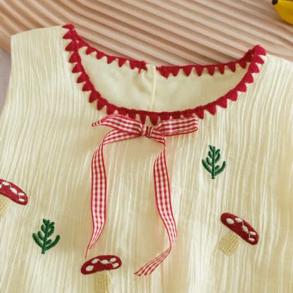 幼児用女の子向けキノコ刺繍入りノースリーブトップス＆ショートパンツ 2点セット - image 3