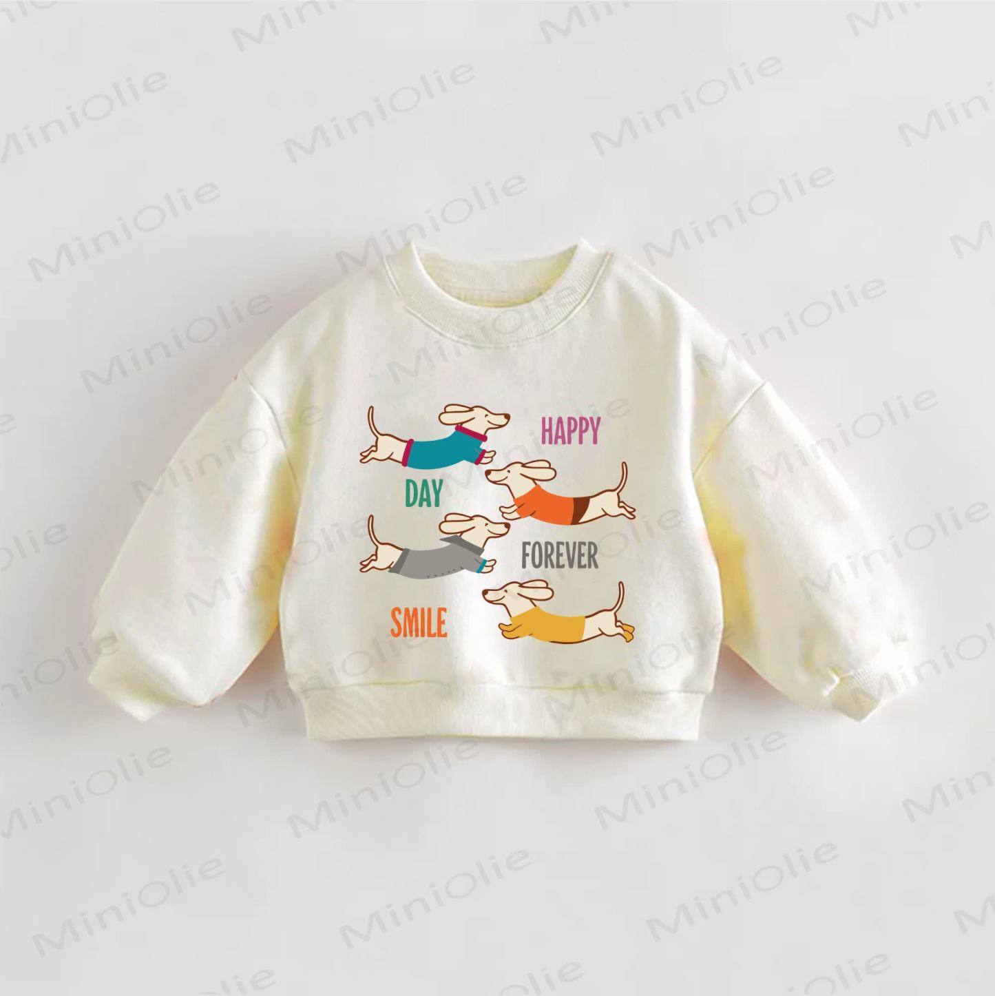 HAPPY DAY FOREVER SMILE幼児用犬柄スウェットシャツ - クリーム - 3～5歳 - image 1