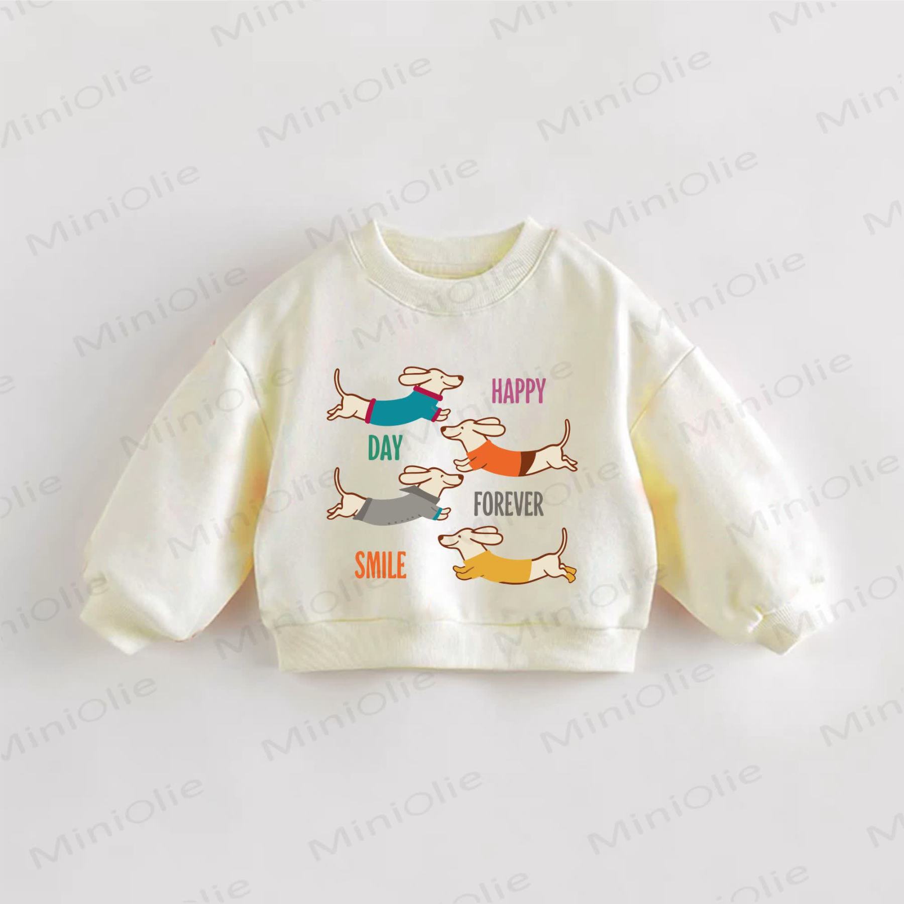 HAPPY DAY FOREVER SMILE幼児用犬柄スウェットシャツ - クリーム - 3～5歳 - image 1