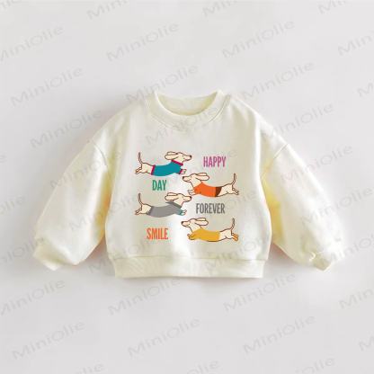 HAPPY DAY FOREVER SMILE幼児用犬柄スウェットシャツ - クリーム - 3～5歳 - image 1