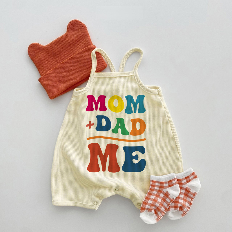 DAD MOM MEベビーベージュワッフルサスペンダーロンパース - ベージュ - 18～24ヶ月 - image 1
