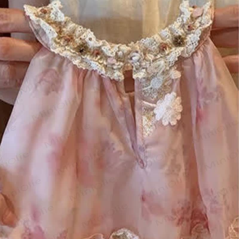 幼児用女の子用ピンクフラワービーズメッシュDress - image 5