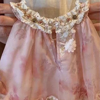 幼児用女の子用ピンクフラワービーズメッシュDress - image 5