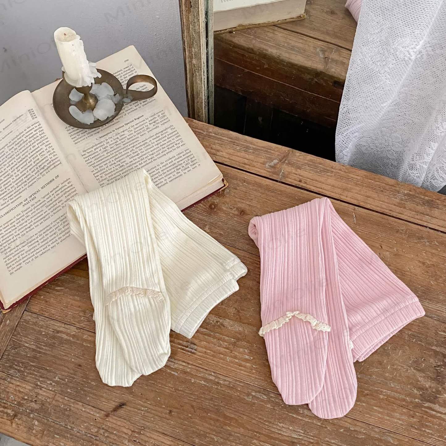 ベビー幼児女の子用無地レースリブレギンス - image 4